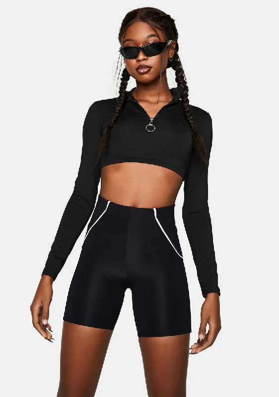 Black Biker Shorts With Reflective Trim