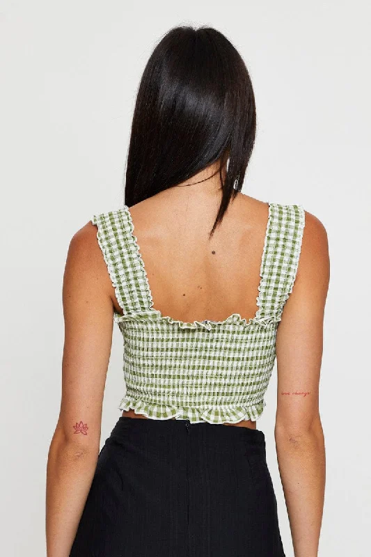 Check Crop Top Sleeveless Square Neck