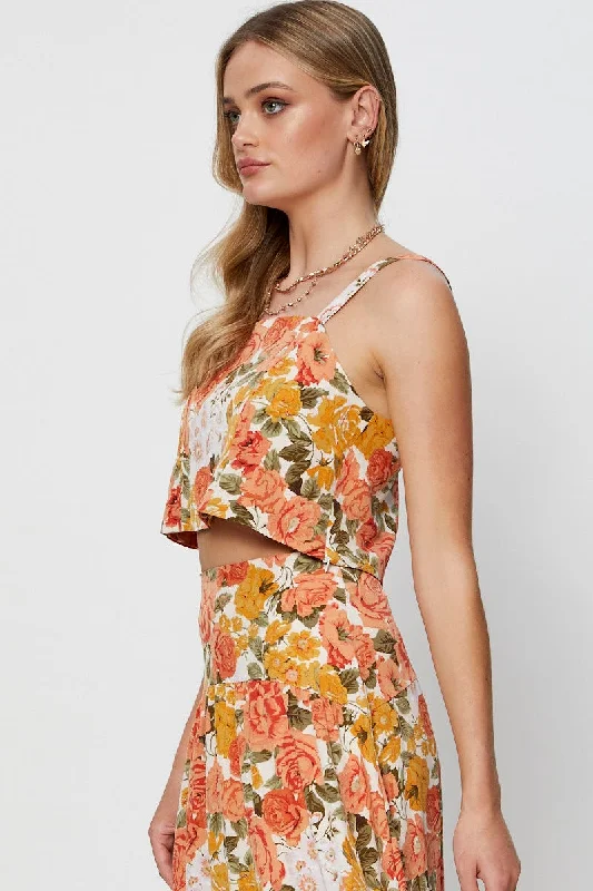 Floral Print Crop Top Sleeveless