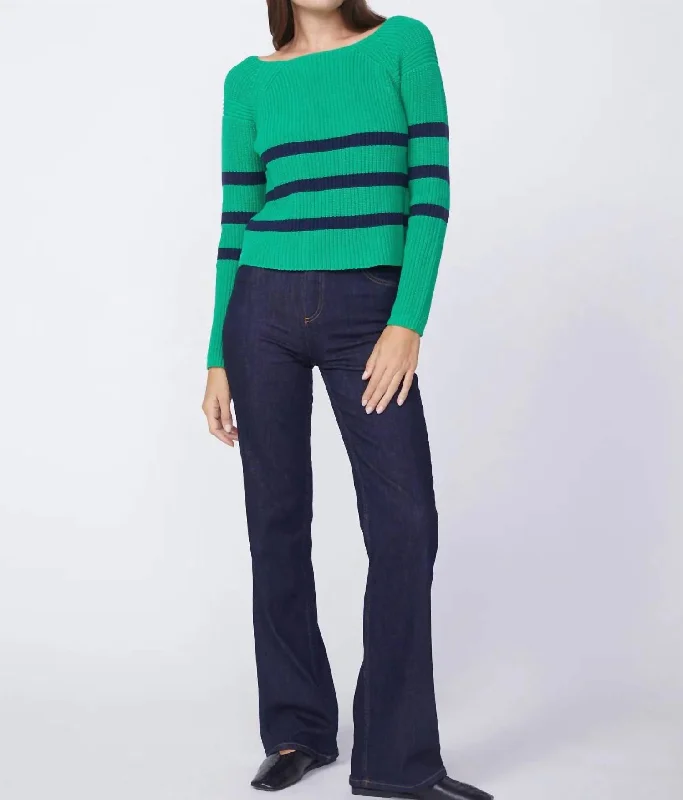 Striped Raglan Pullover Sweater In Irish Crush