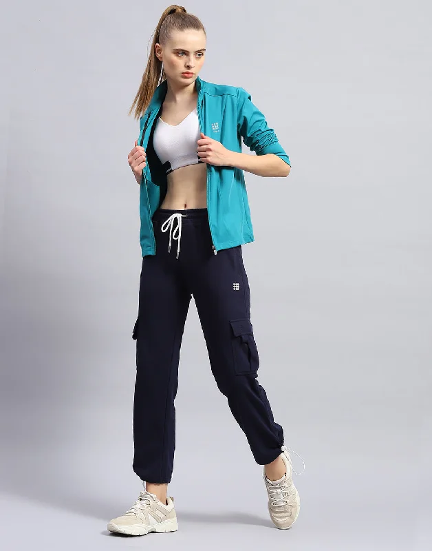 Women Navy Blue Solid Regular Fit Lower