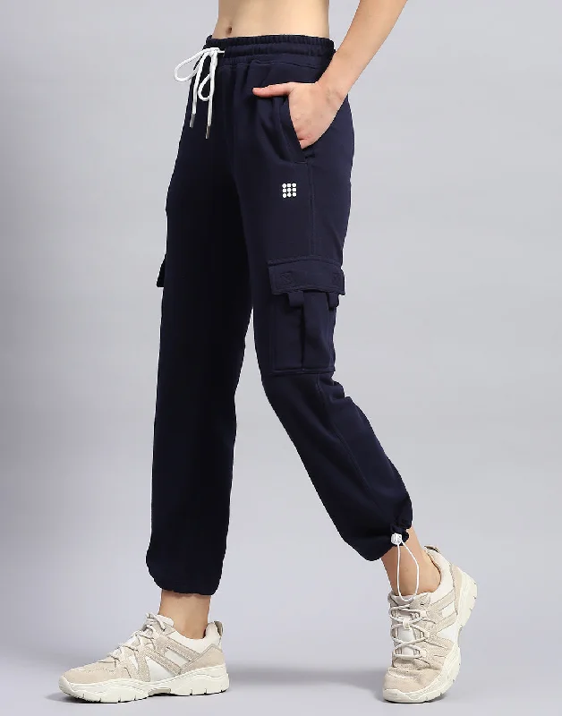 Women Navy Blue Solid Regular Fit Lower