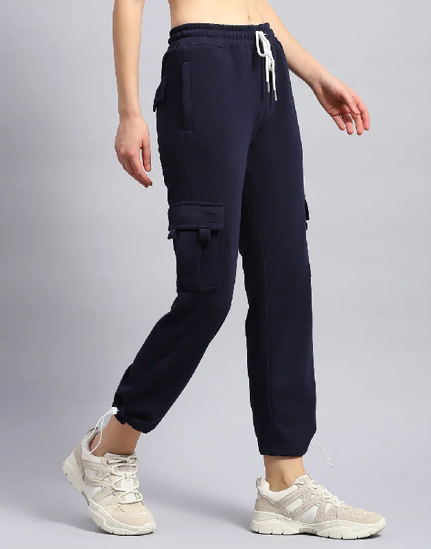 Women Navy Blue Solid Regular Fit Lower