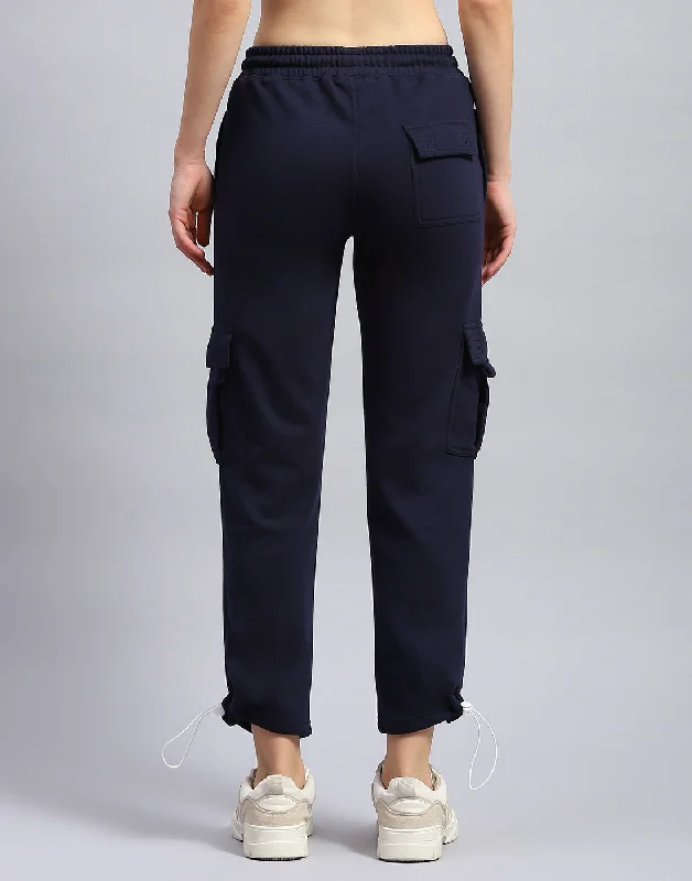 Women Navy Blue Solid Regular Fit Lower