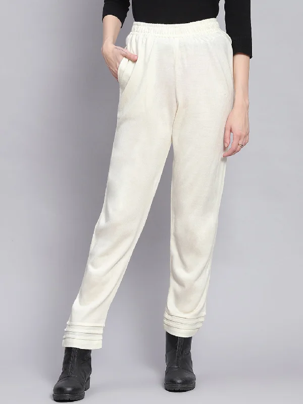 Women Off White Solid Regular Fit Lowers