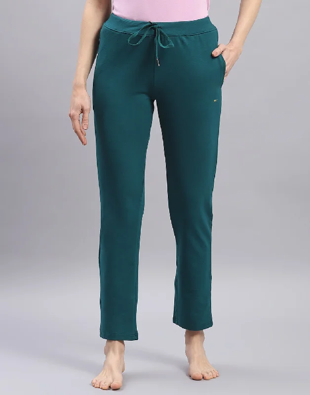 Women Teal Blue Solid Regular Fit Lower