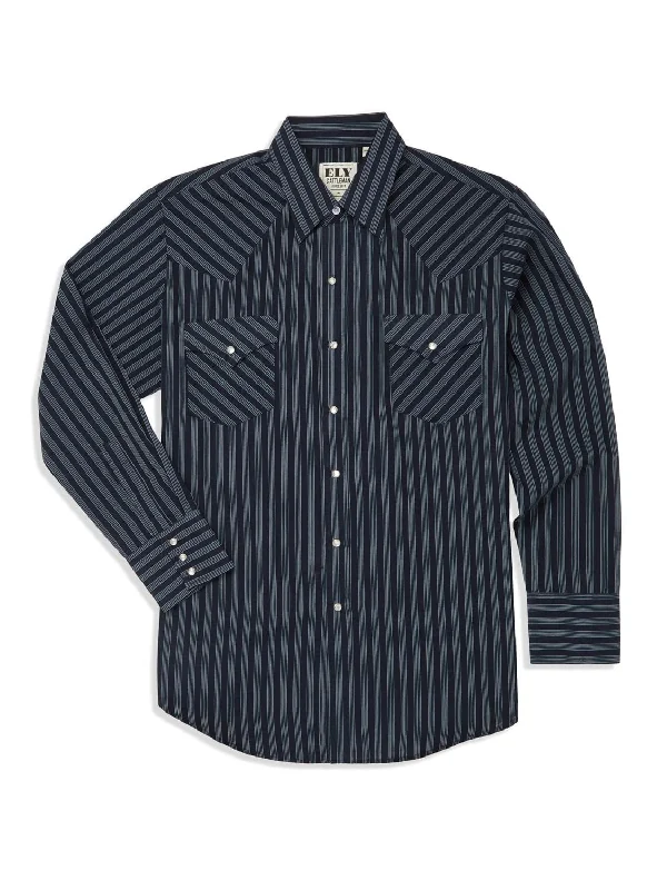 Ely and Walker Mens Striped Snap Black Poly/Cotton L/S Shirt