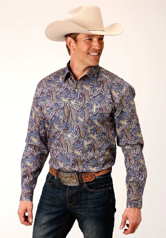 Roper Mens Royal Paisley Multi-Color 100% Cotton L/S Shirt